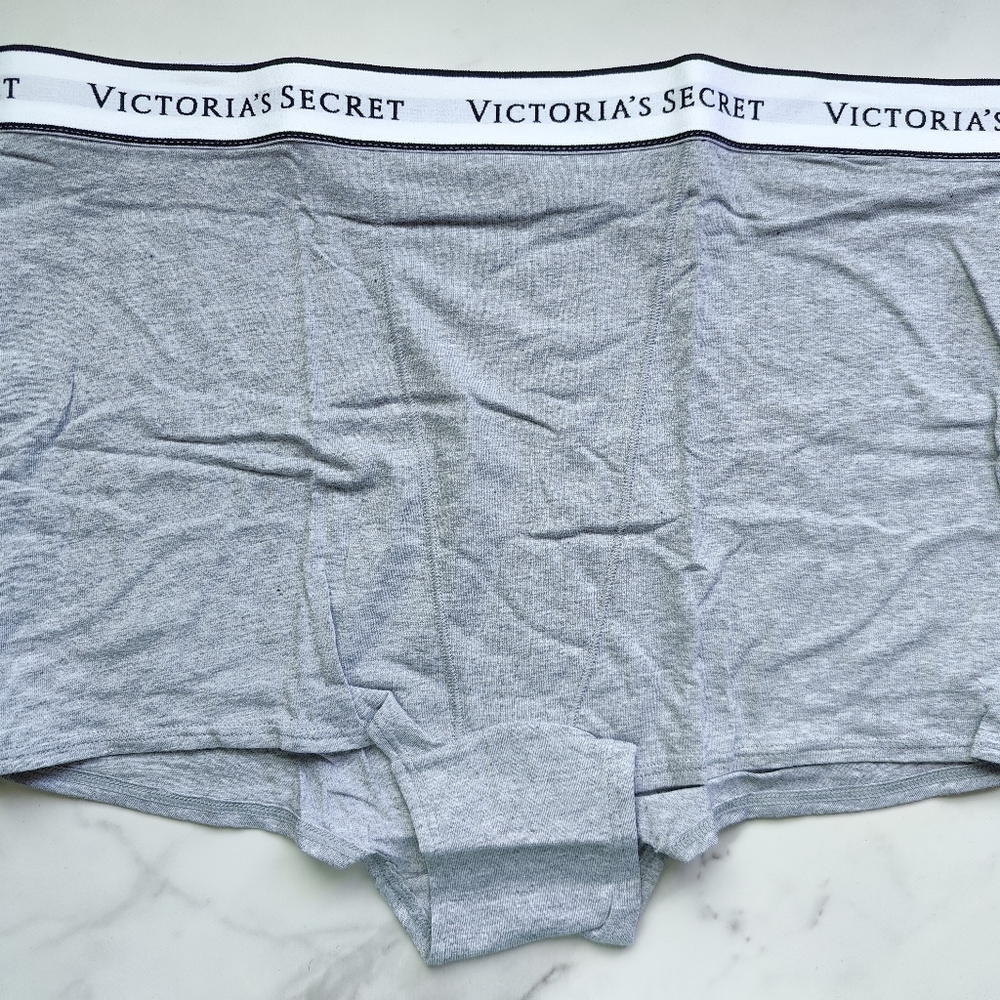 NWT VICTORIA'S SECRET LOGO COTTON SMOOTH HIGH-WAIST BOYSHORT PANTY IN HEATHER GR